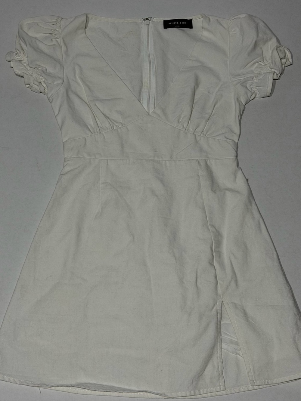 White Fox Boutique Cream Mini Dress with Puff Sleeves